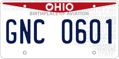 OH license plate GNC0601