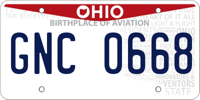 OH license plate GNC0668