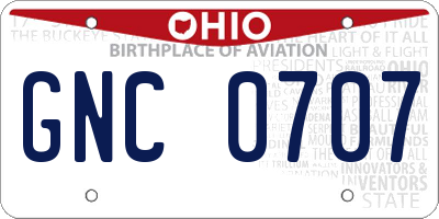 OH license plate GNC0707