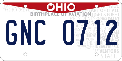 OH license plate GNC0712