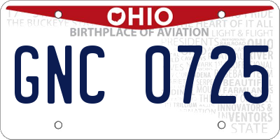 OH license plate GNC0725