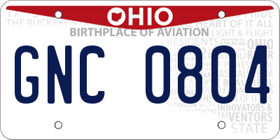 OH license plate GNC0804