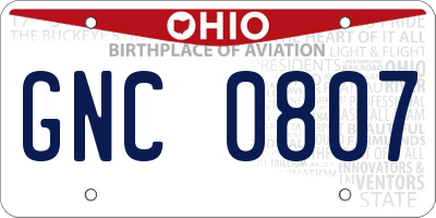 OH license plate GNC0807