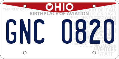 OH license plate GNC0820