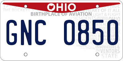 OH license plate GNC0850
