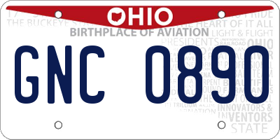 OH license plate GNC0890
