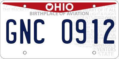 OH license plate GNC0912