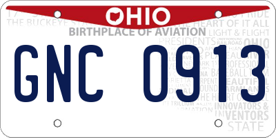 OH license plate GNC0913