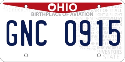 OH license plate GNC0915