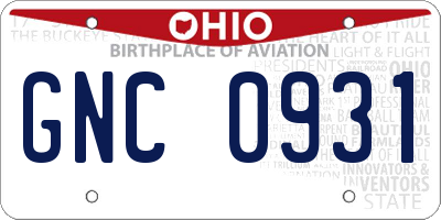 OH license plate GNC0931
