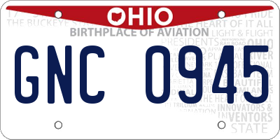 OH license plate GNC0945