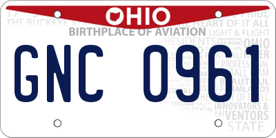 OH license plate GNC0961