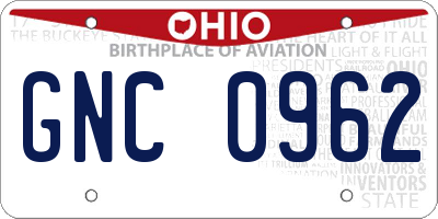 OH license plate GNC0962
