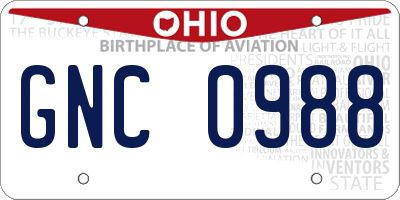 OH license plate GNC0988