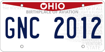 OH license plate GNC2012