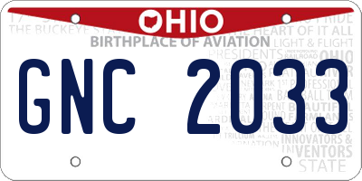 OH license plate GNC2033