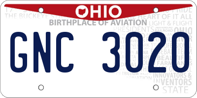 OH license plate GNC3020