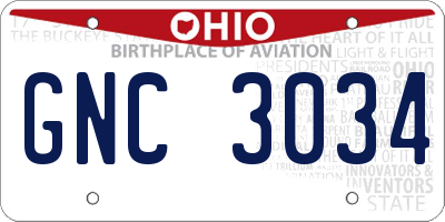 OH license plate GNC3034