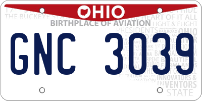 OH license plate GNC3039