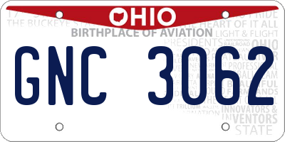 OH license plate GNC3062