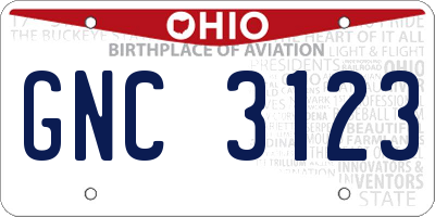 OH license plate GNC3123