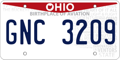 OH license plate GNC3209