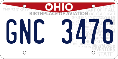 OH license plate GNC3476