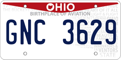 OH license plate GNC3629
