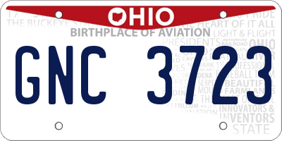 OH license plate GNC3723