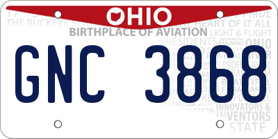 OH license plate GNC3868