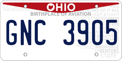 OH license plate GNC3905
