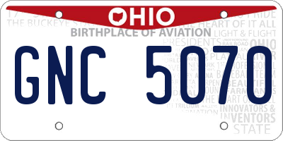 OH license plate GNC5070