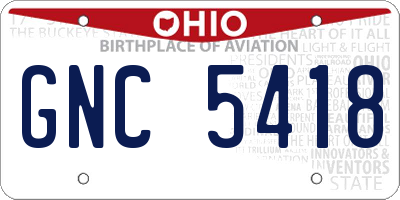 OH license plate GNC5418