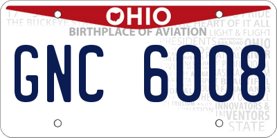 OH license plate GNC6008