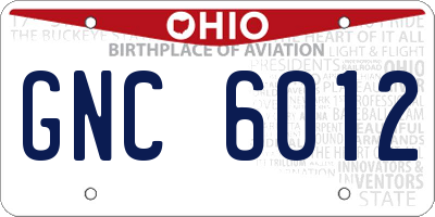 OH license plate GNC6012