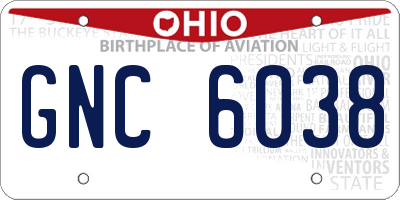 OH license plate GNC6038