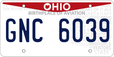 OH license plate GNC6039