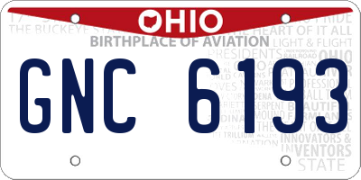 OH license plate GNC6193