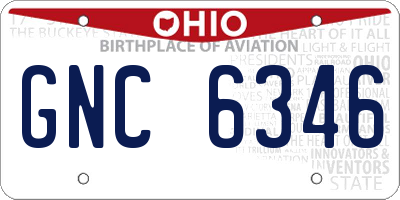 OH license plate GNC6346