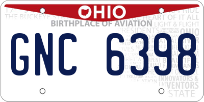 OH license plate GNC6398