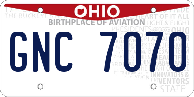 OH license plate GNC7070