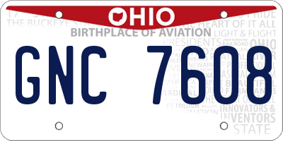 OH license plate GNC7608