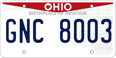 OH license plate GNC8003