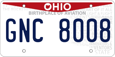 OH license plate GNC8008