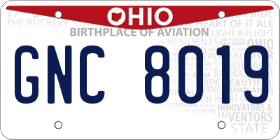 OH license plate GNC8019