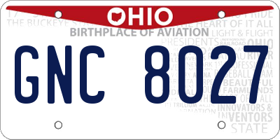 OH license plate GNC8027