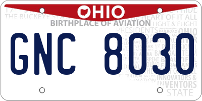 OH license plate GNC8030