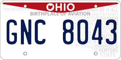OH license plate GNC8043