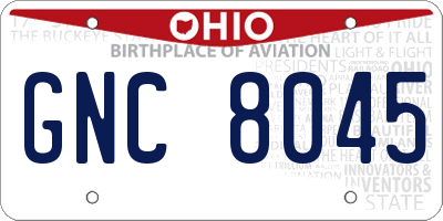 OH license plate GNC8045