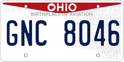 OH license plate GNC8046